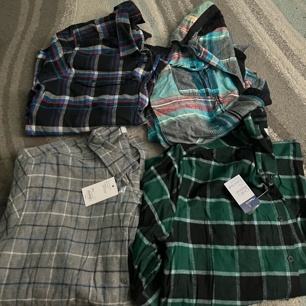 Men's Plaid Flannel Shirt - Green, Gray, Blue, Red